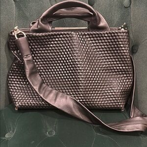 Black Textured Leather Shoulder Bag